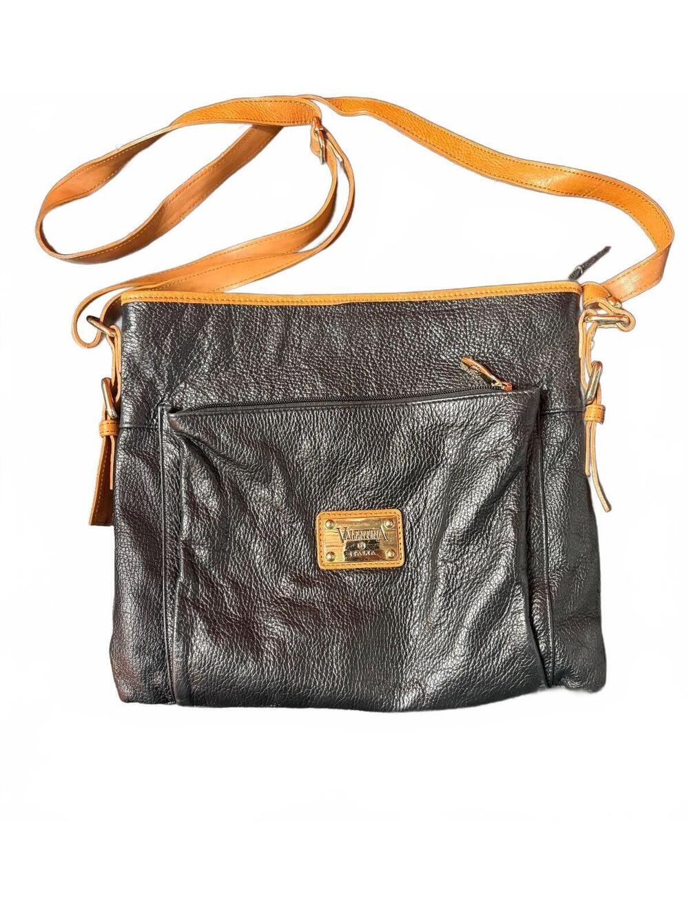 Valentina Italia Black and Tan Leather Crossbody Bag